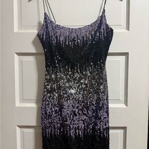 B Darlin Black and Purple Sequin Mini Dress